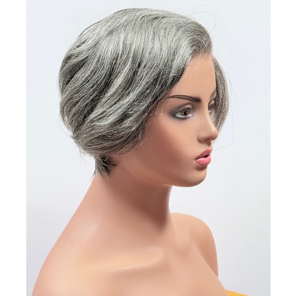 Luvme 100% Human Hair Short Pixie Wig Salt & Pepper Gray NWT